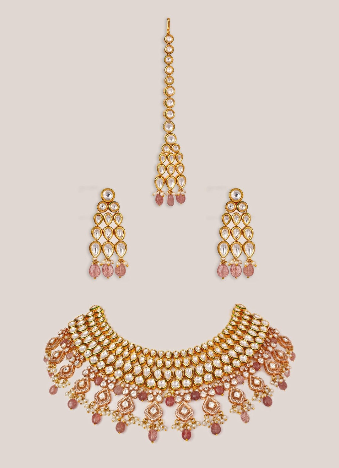 Kundan Jadau And Pearl Gold Necklace Set Zevar by Geeta - Fabilicious Fashion