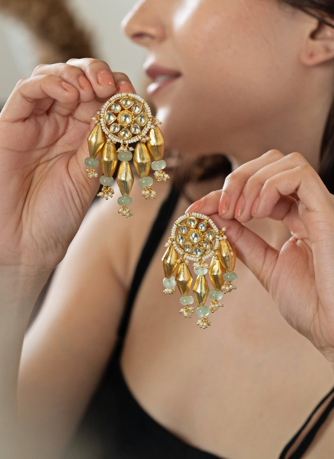 Do Taara Kundan Mint Green EarringsFabilicious Fashion