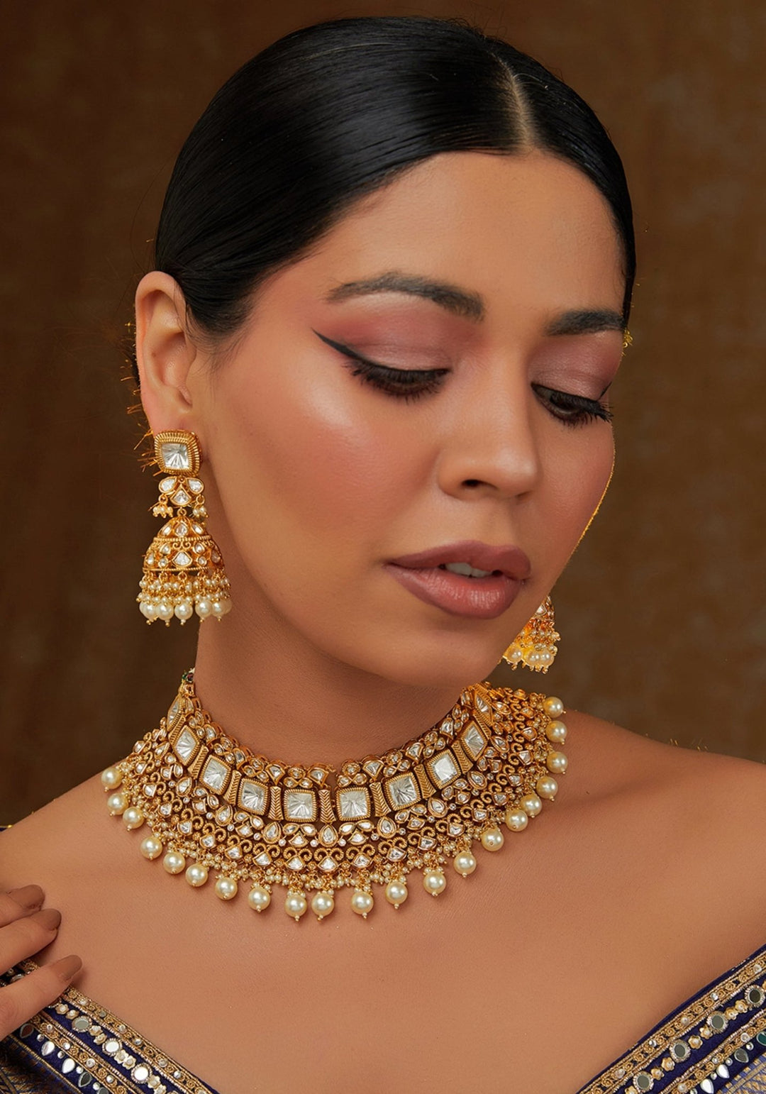 Kundan Necklace Gold Plated Necklace Set Zevar by Geeta - Fabilicious Fashion