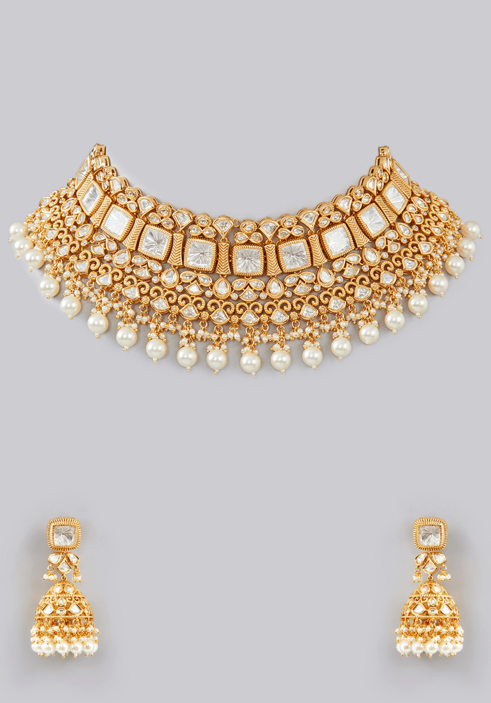 Kundan Necklace Gold Plated Necklace Set Zevar by Geeta - Fabilicious Fashion