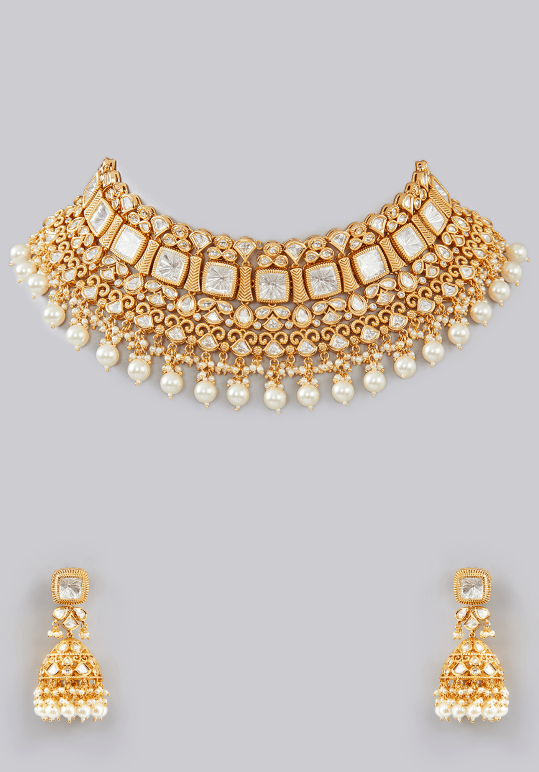 Kundan Necklace Gold Plated Necklace Set Zevar by Geeta - Fabilicious Fashion
