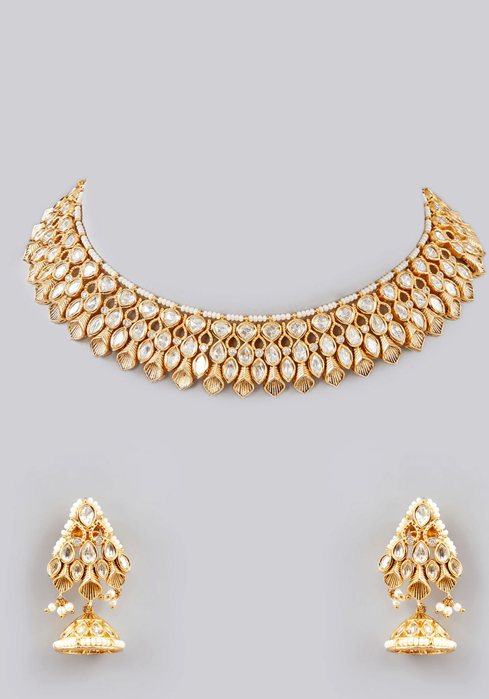 Kundan Necklace Set With Stones Zevar by Geeta - Fabilicious Fashion
