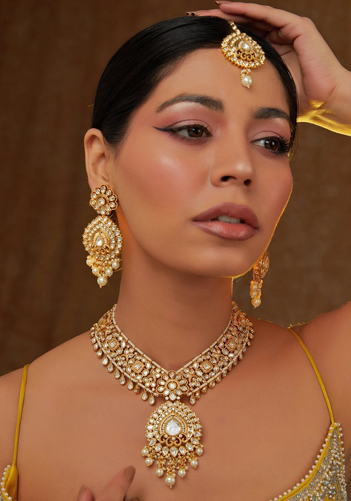 Kundan Necklace Tear Drop Set Zevar by Geeta - Fabilicious Fashion