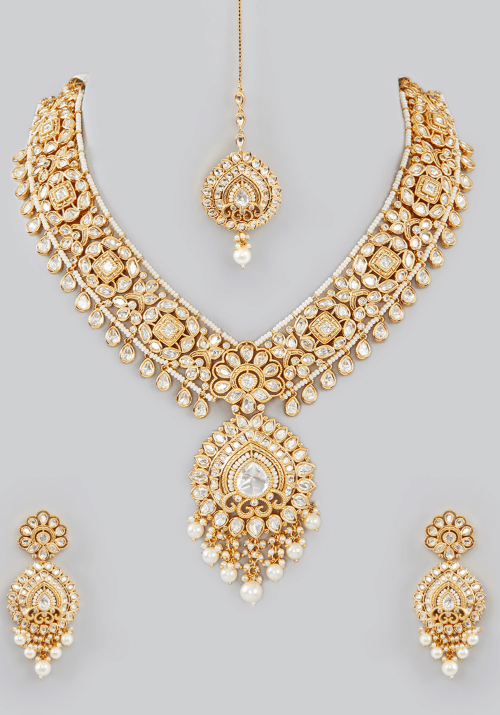 Kundan Necklace Tear Drop Set Zevar by Geeta - Fabilicious Fashion