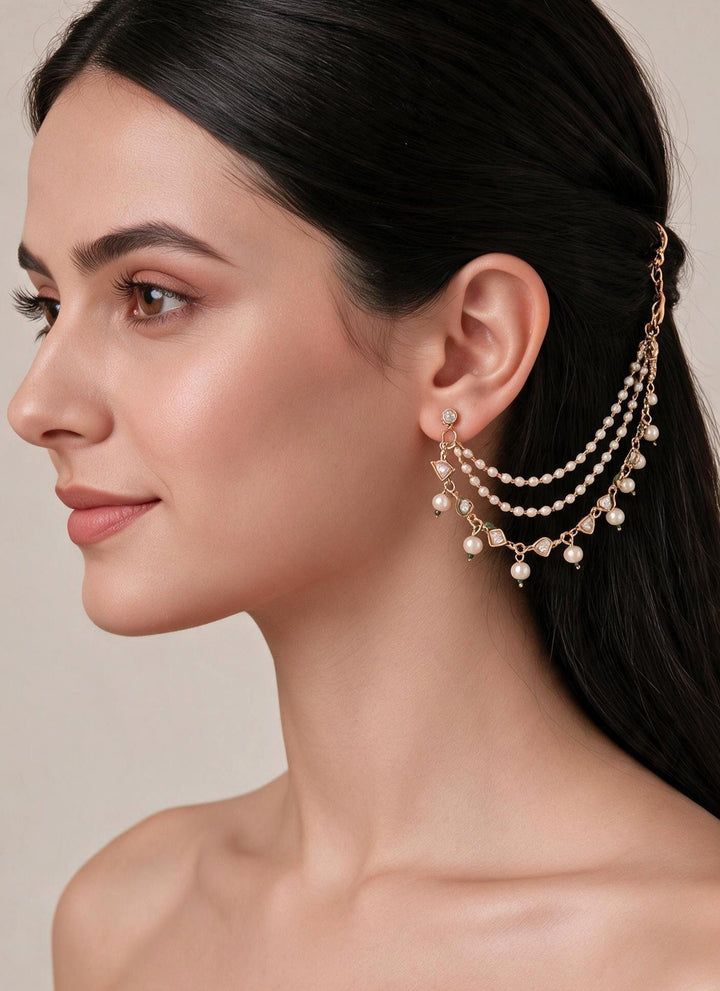 Vivinia By Vidhi Mehra Kundan Pearl Cascade EarchainFabilicious Fashion