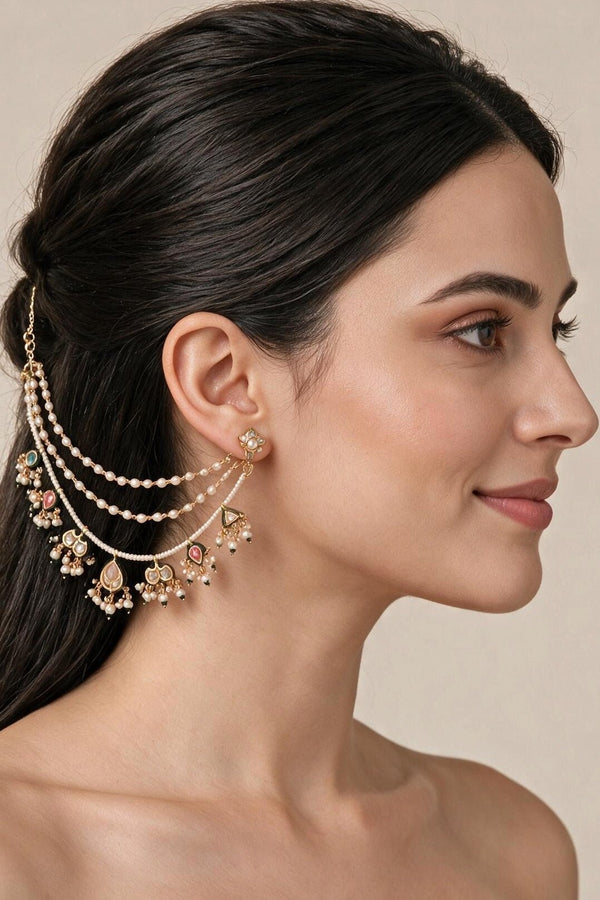 Vivinia by Vidhi Mehra kundan pearl drop earchain for a mehendi or sangeet