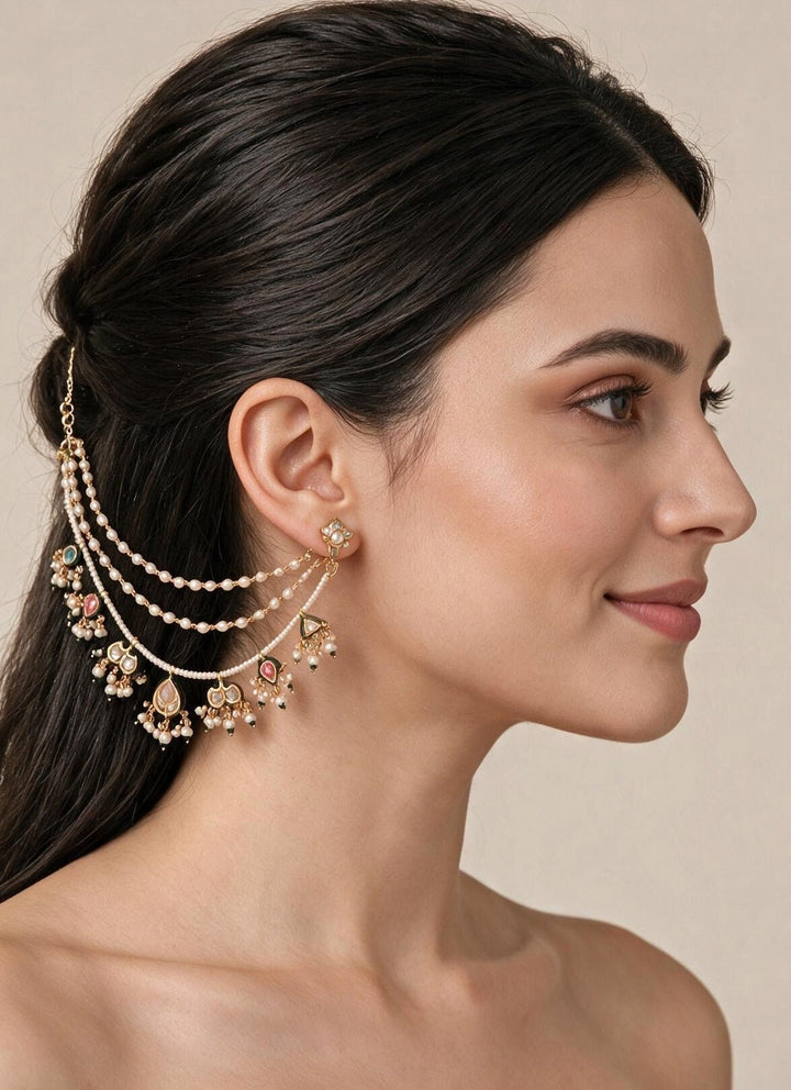 Vivinia By Vidhi Mehra Kundan Pearl Drop EarchainFabilicious Fashion