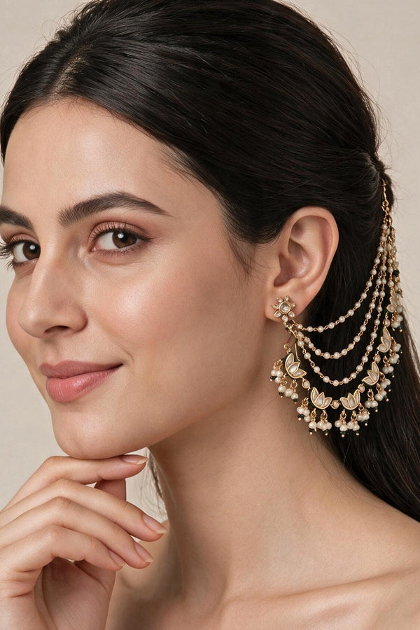 Vivinia by Vidhi Mehra kundan pearl earchain with layered pearl chains for haldi