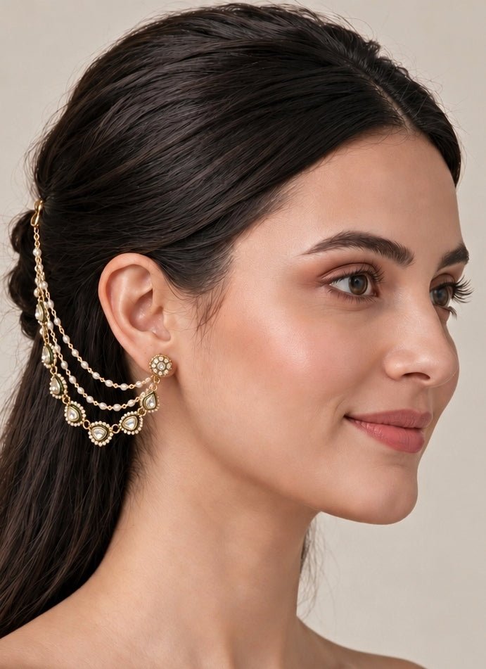 Vivinia By Vidhi Mehra Kundan Pearl Layered EarchainFabilicious Fashion