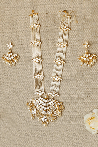 Kundan Pendant and Pearl Maala Set Zevar by Geeta - Fabilicious Fashion
