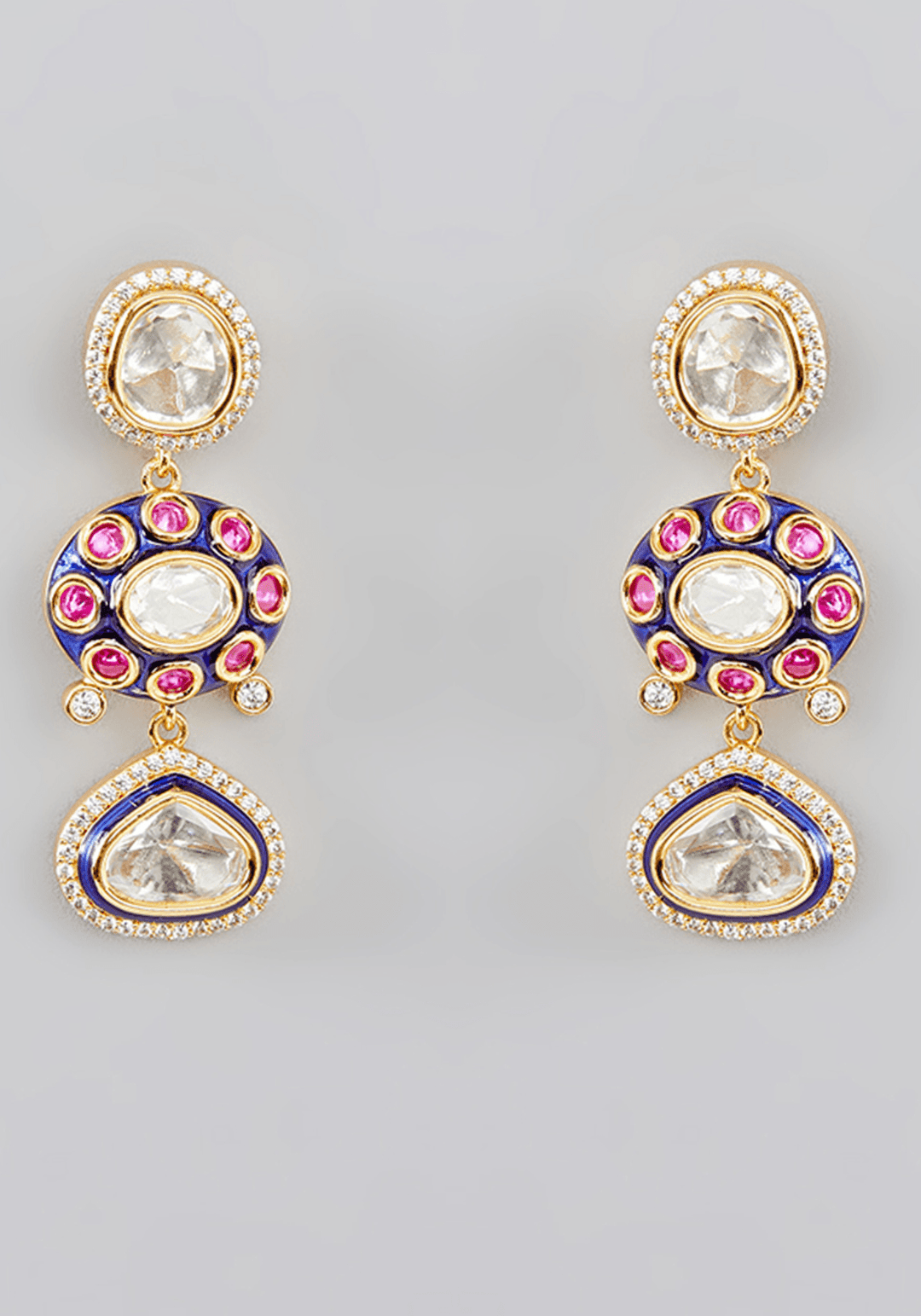 Kundan Pink And Blue Pearl Line Necklace Set Zevar by Geeta - Fabilicious Fashion