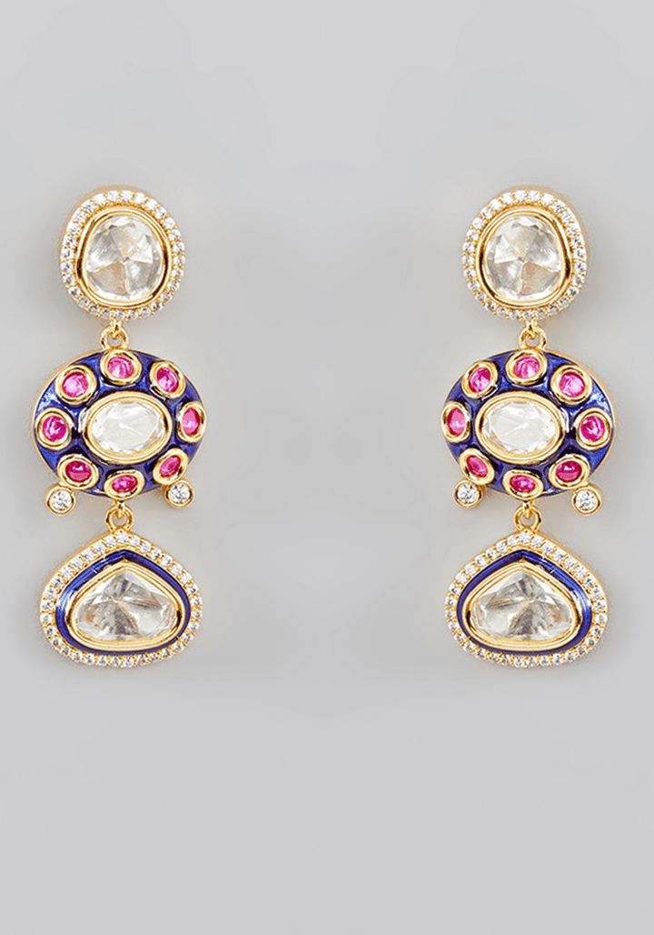 Kundan Pink And Blue Pearl Line Necklace Set Zevar by Geeta - Fabilicious Fashion