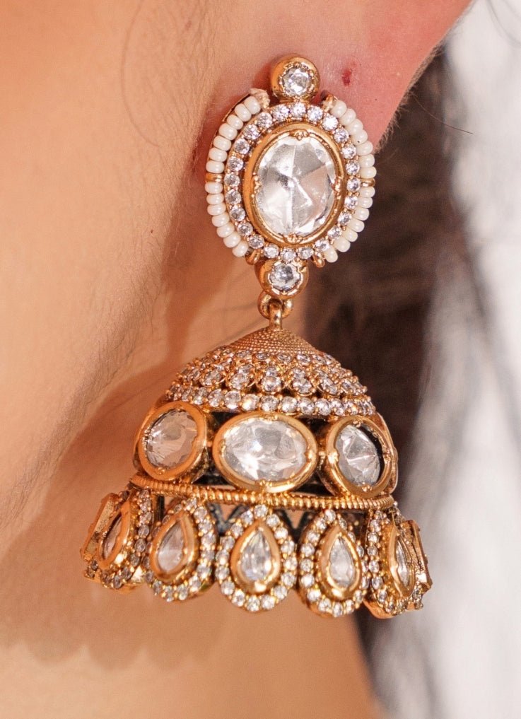 Kundan Polki 2 Layer Necklace Set With Jhumkas Zevar by Geeta - Fabilicious Fashion