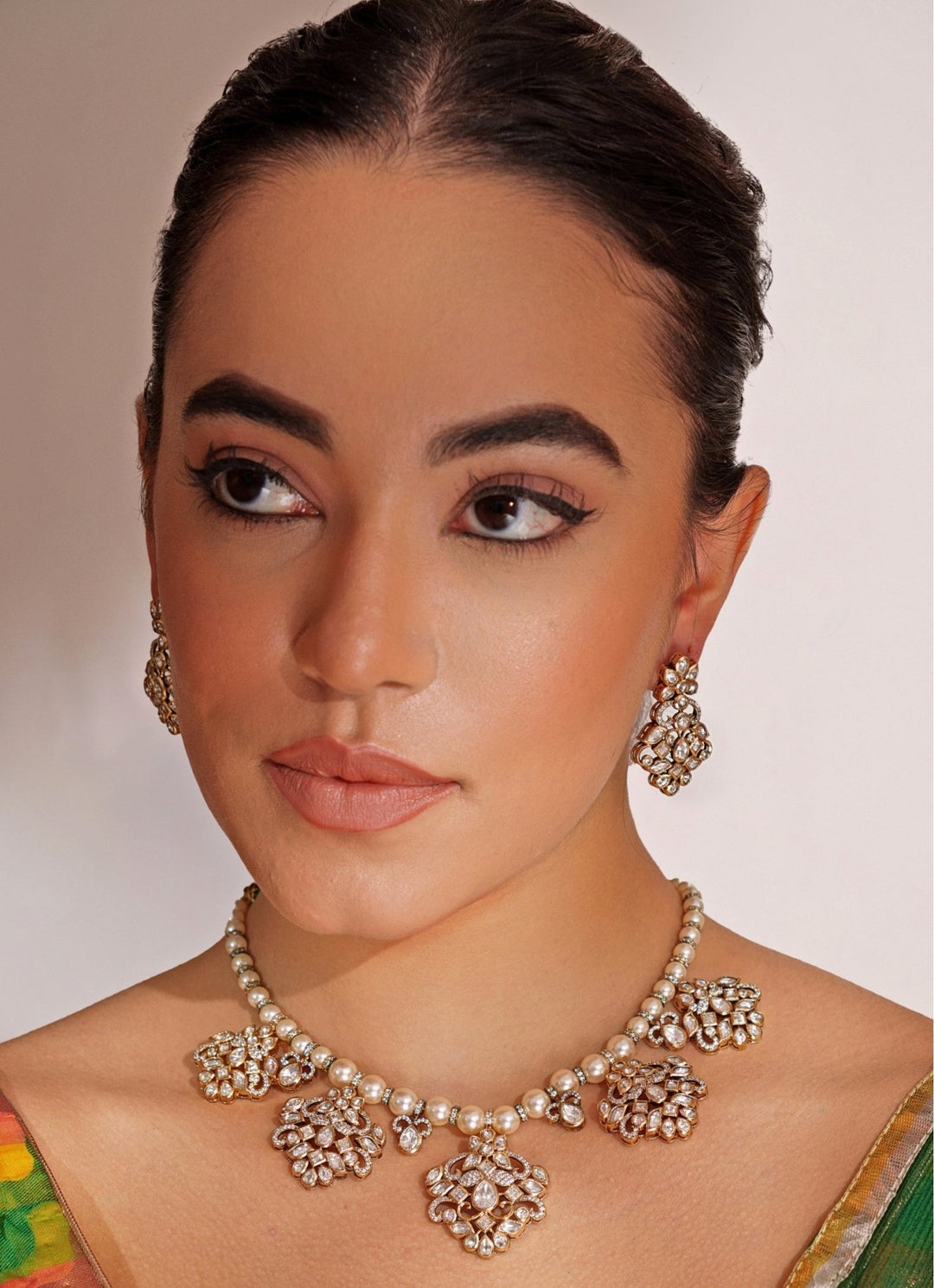Kundan Polki And Pearl Necklace Set With Dangler Earrings Zevar by Geeta - Fabilicious Fashion