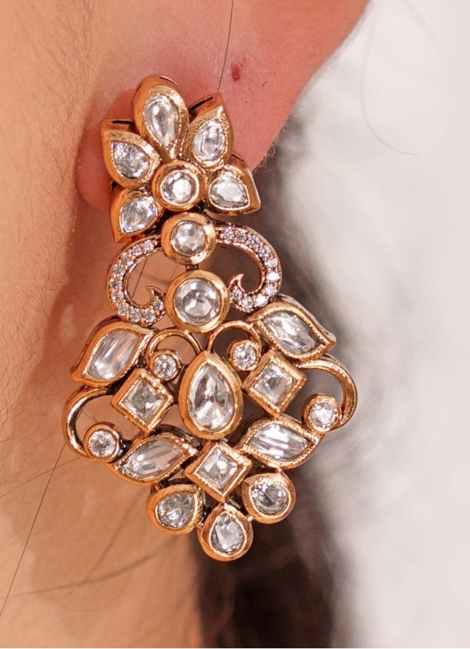 Kundan Polki And Pearl Necklace Set With Dangler Earrings Zevar by Geeta - Fabilicious Fashion