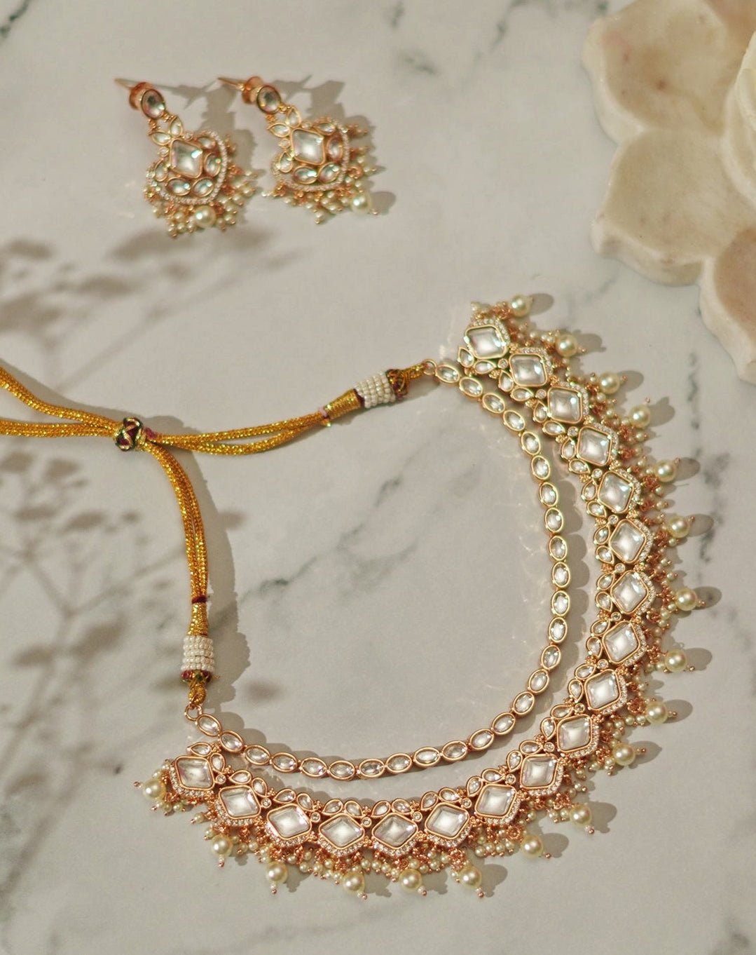 Kundan Polki Gold Necklace Set Zevar By Geeta - Fabilicious Fashion