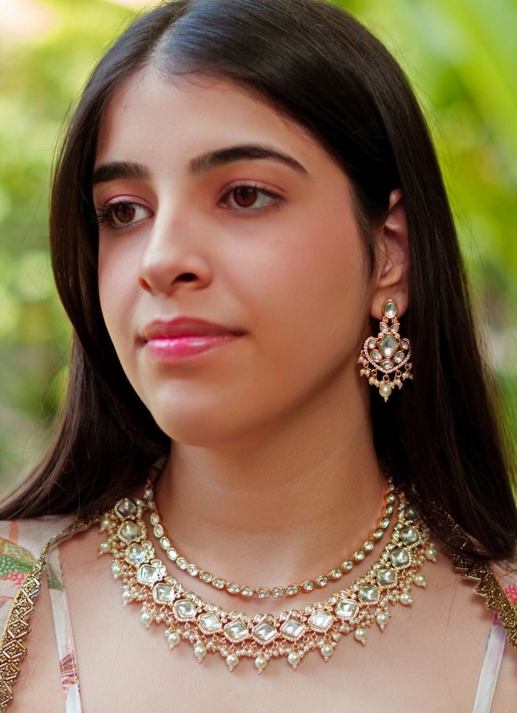 Kundan Polki Gold Necklace Set Zevar By Geeta - Fabilicious Fashion