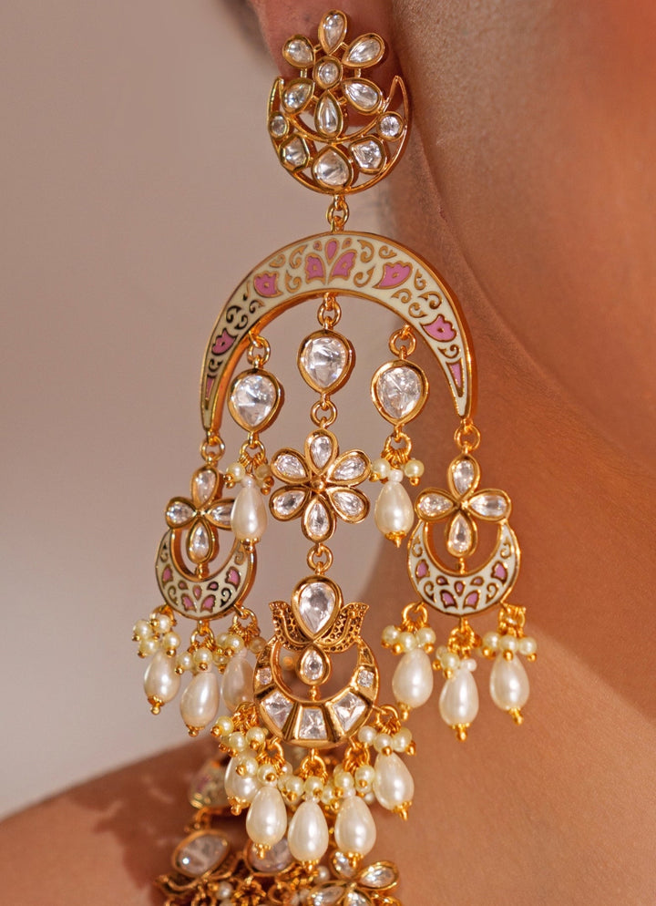 Kundan Polki Long Necklace Set With Dangler Earrings Zevar by Geeta - Fabilicious Fashion