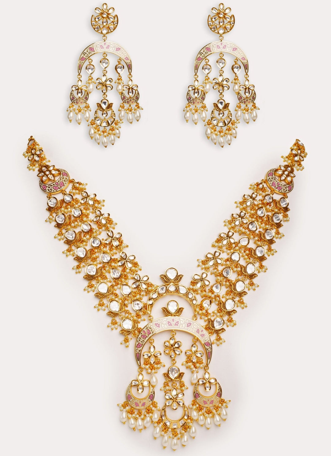 Kundan Polki Long Necklace Set With Dangler Earrings Zevar by Geeta - Fabilicious Fashion