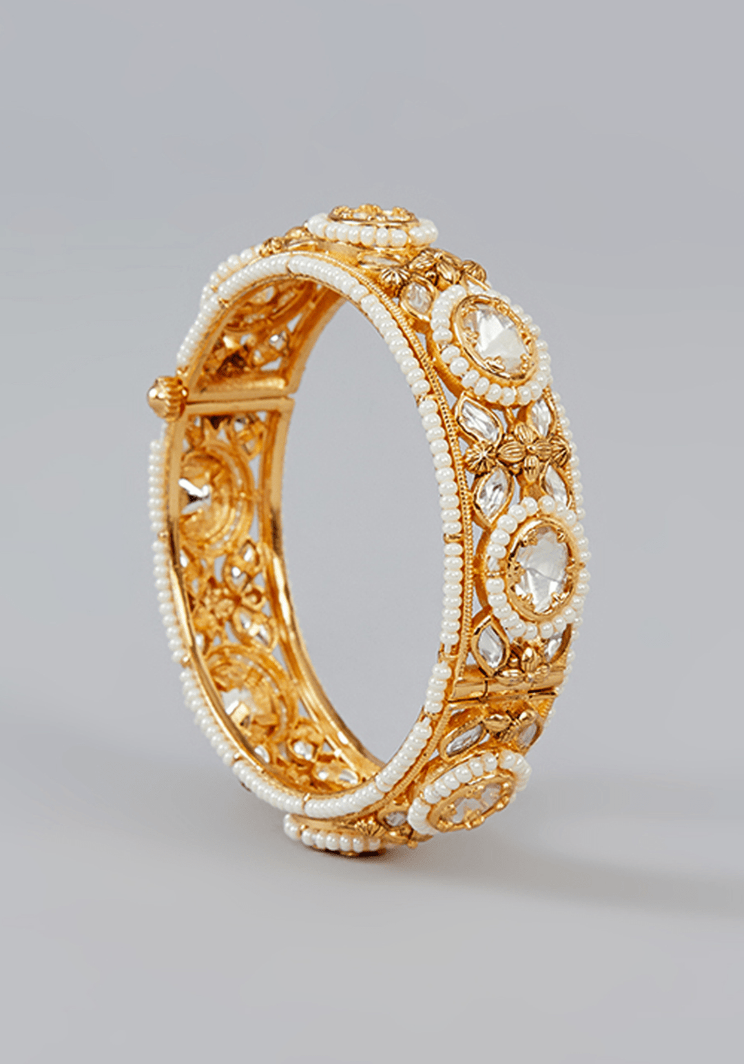 Kundan Stone Floral Motif Gold Kada Set Zevar by Geeta - Fabilicious Fashion
