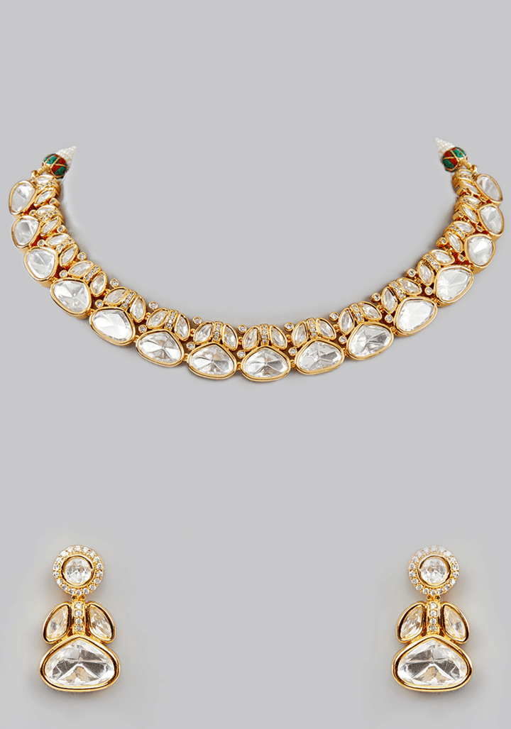 Kundan Stone Gold Plated Choker Set Zevar by Geeta - Fabilicious Fashion