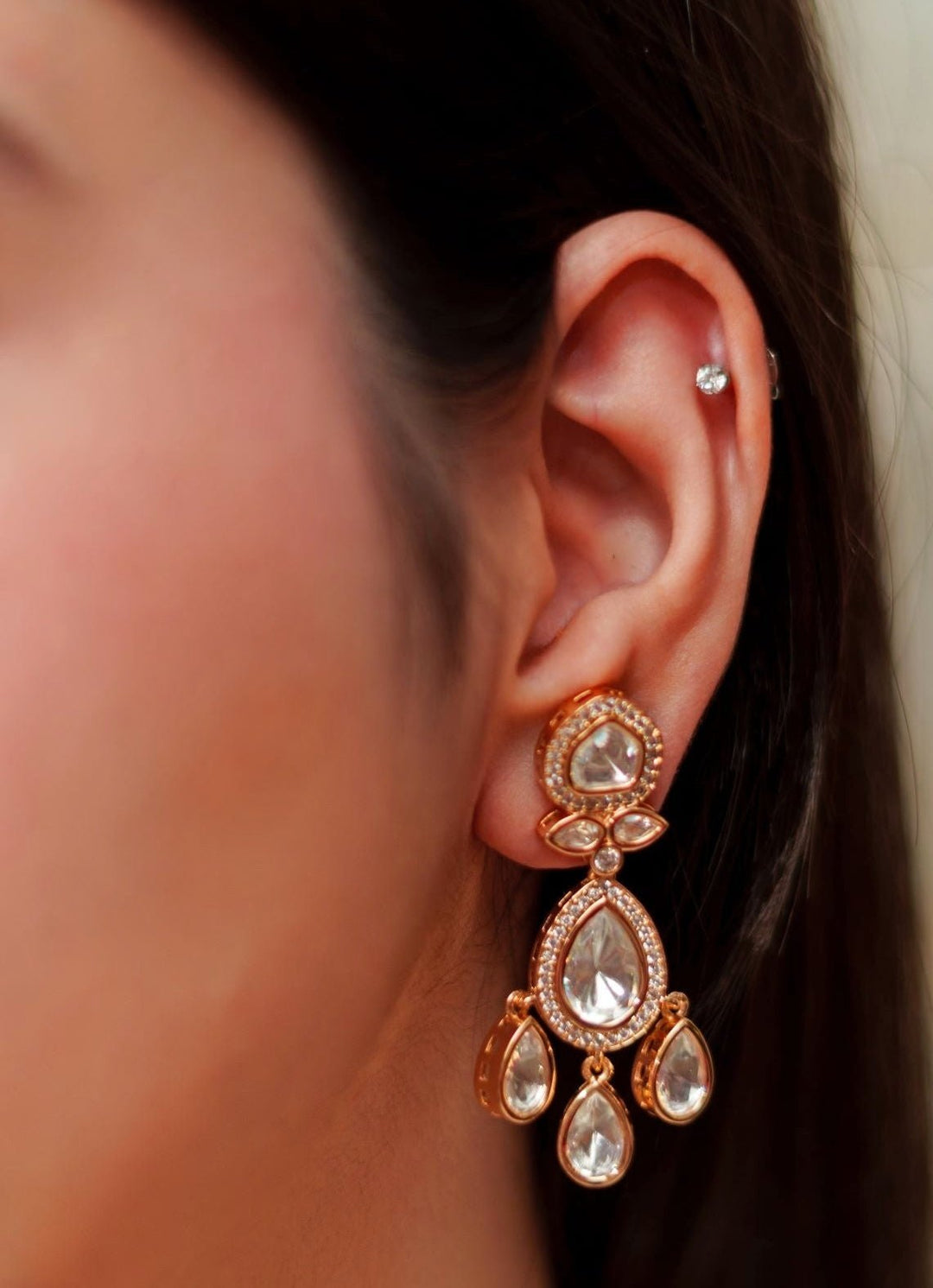 Kundan Tear Drop Gold Necklace Set Zevar By Geeta - Fabilicious Fashion
