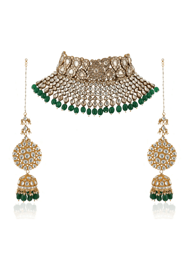 Kundan Tear Drop Shaped Necklace Set Riana by Shikha Jindal - Fabilicious Fashion