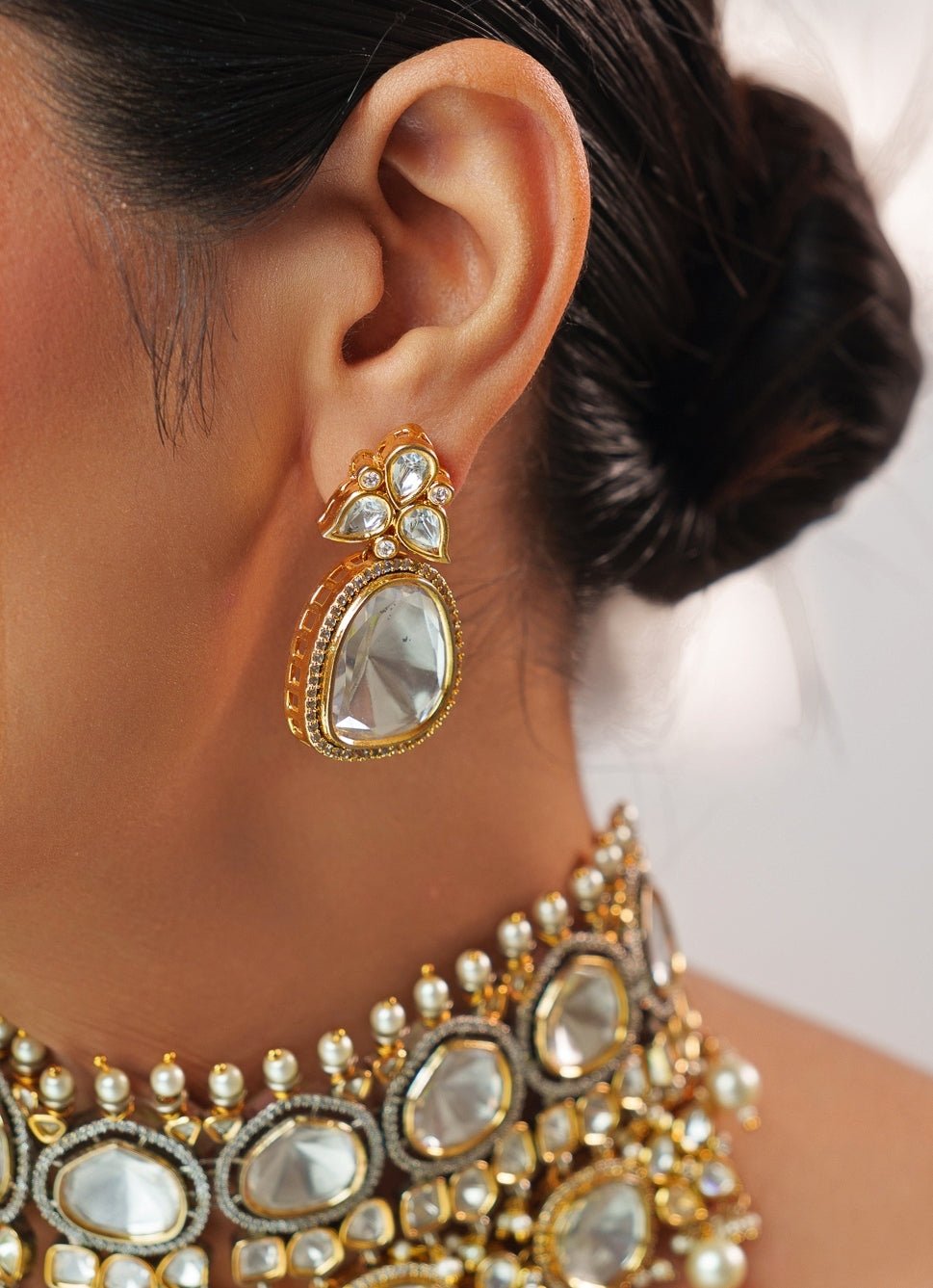 Kundan Uncut Polki Gold Choker Set Zevar by Geeta - Fabilicious Fashion