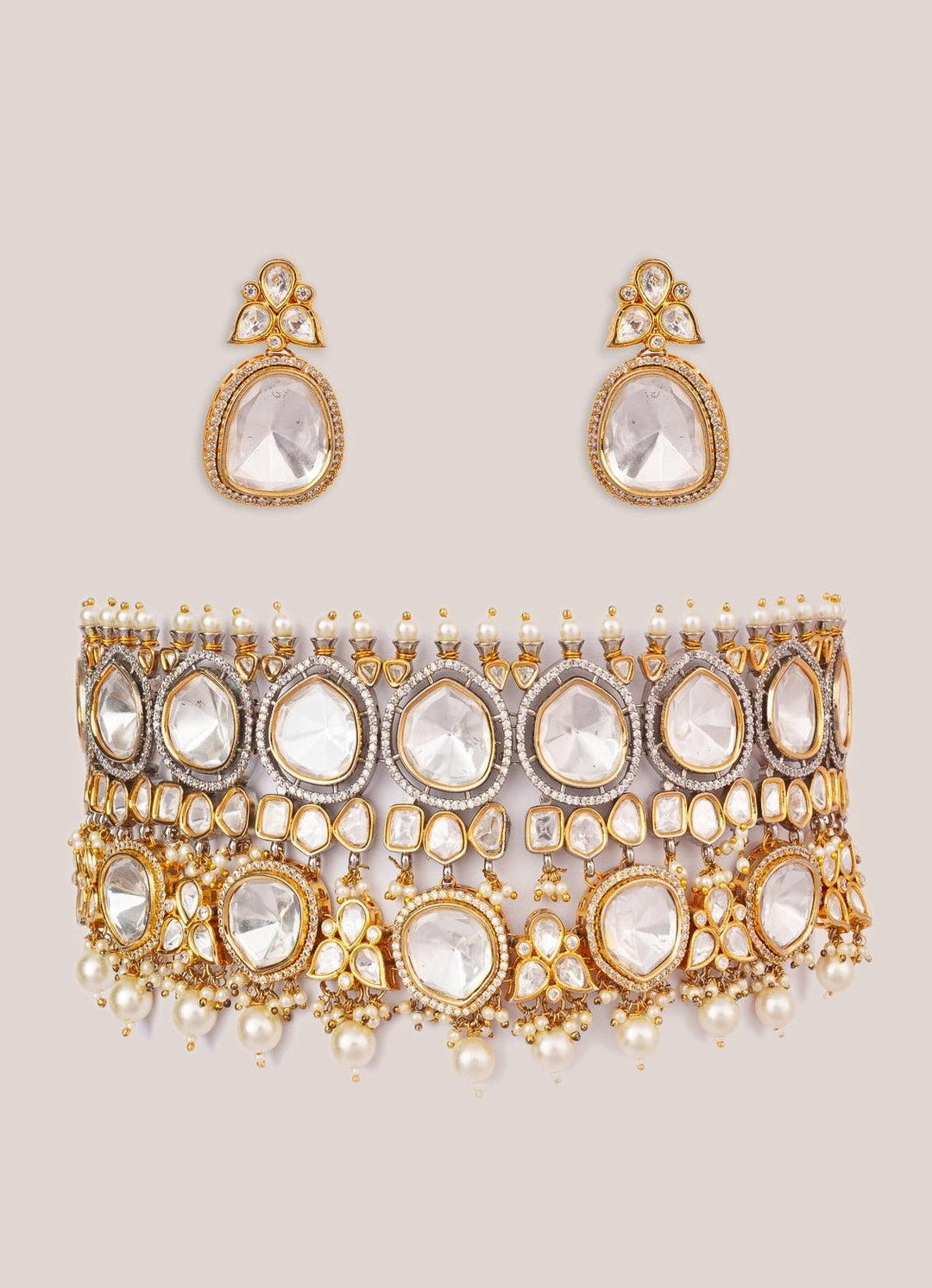 Kundan Uncut Polki Gold Choker Set Zevar by Geeta - Fabilicious Fashion