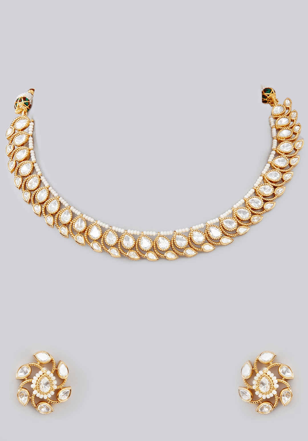 Kundan Wave Pattern Gold Plated Necklace Set Zevar by Geeta - Fabilicious Fashion