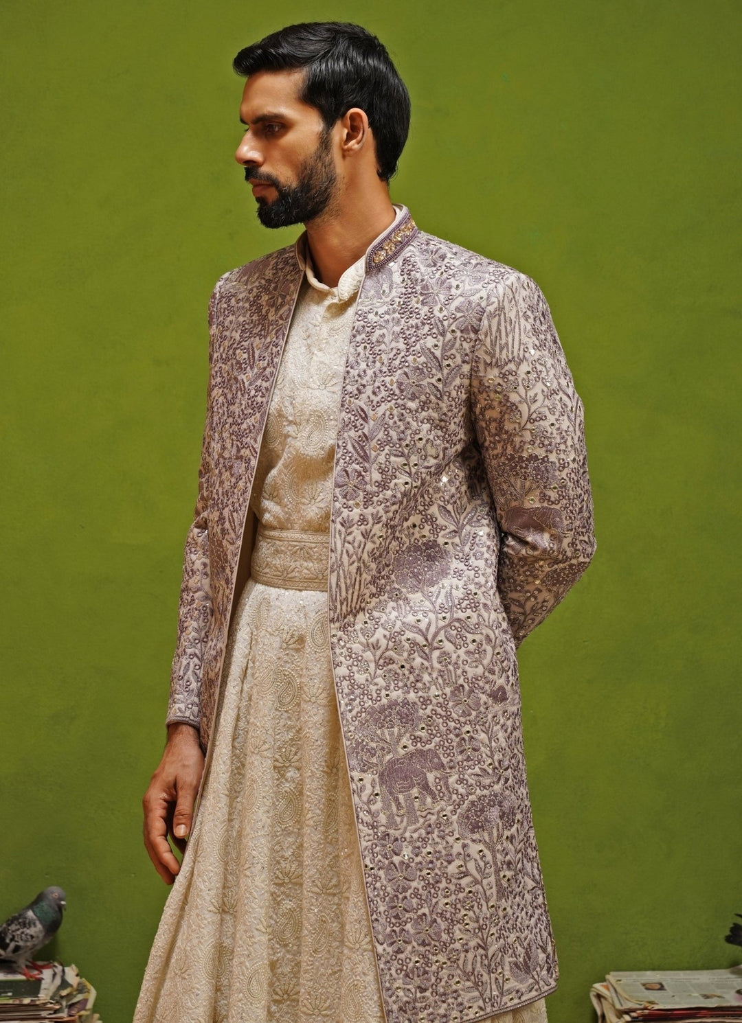 Kalpraag Lavender and Ivory Georgette Sherwani SetFabilicious Fashion
