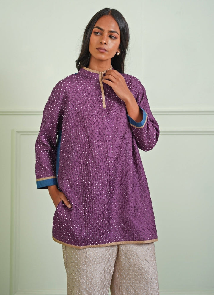 Twenty Nine Lavender Bandhani Kurta With Beige PantsFabilicious Fashion