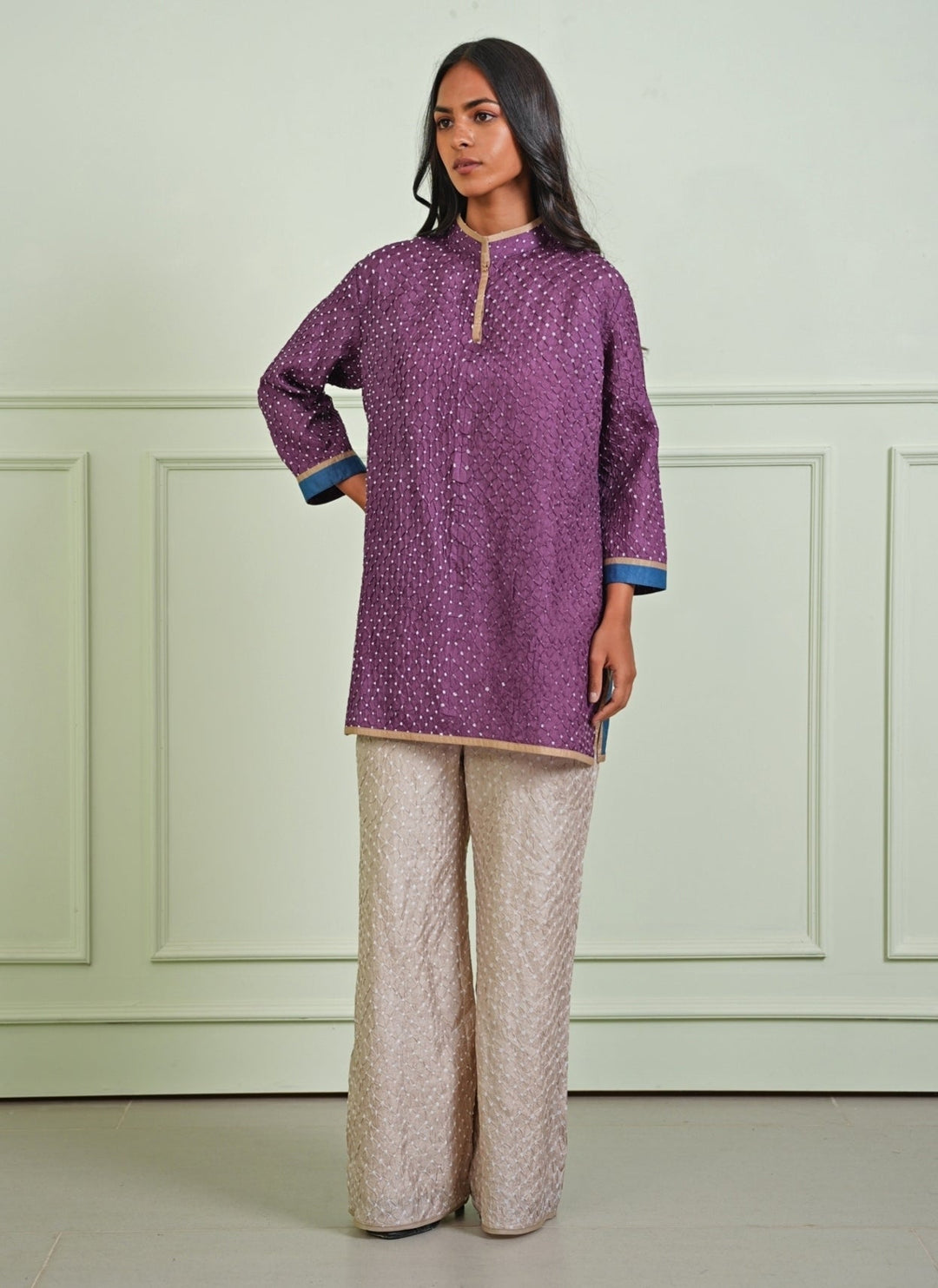 Twenty Nine Lavender Bandhani Kurta With Beige PantsFabilicious Fashion