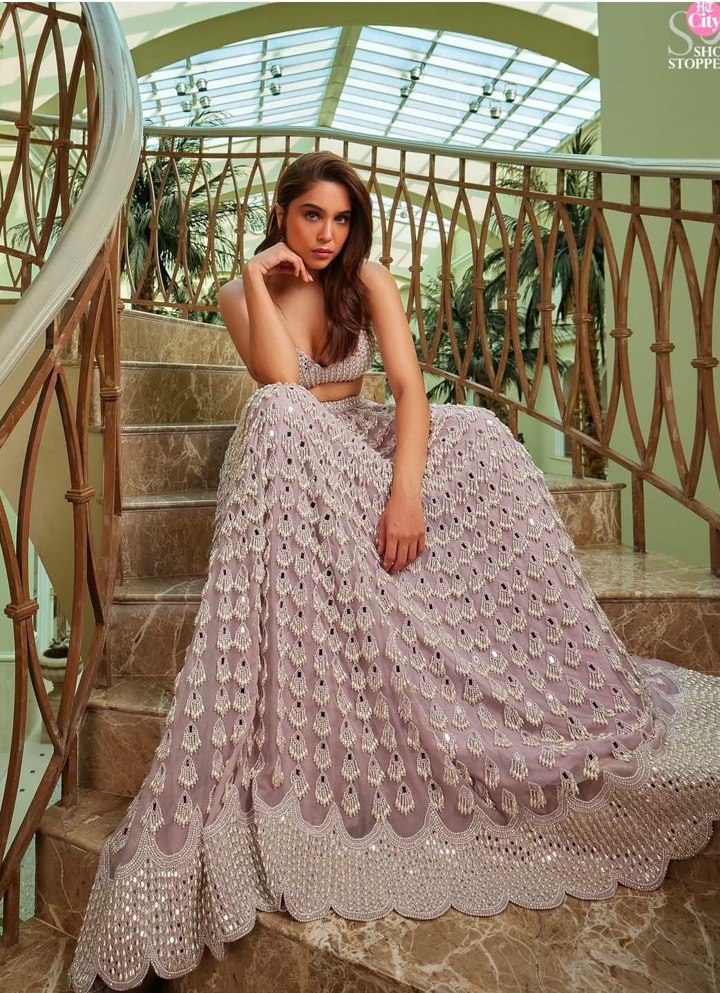 Lavender Chandelier Pearl Drop Bridal Lehenga Set Vvani By Vani Vats - Fabilicious Fashion