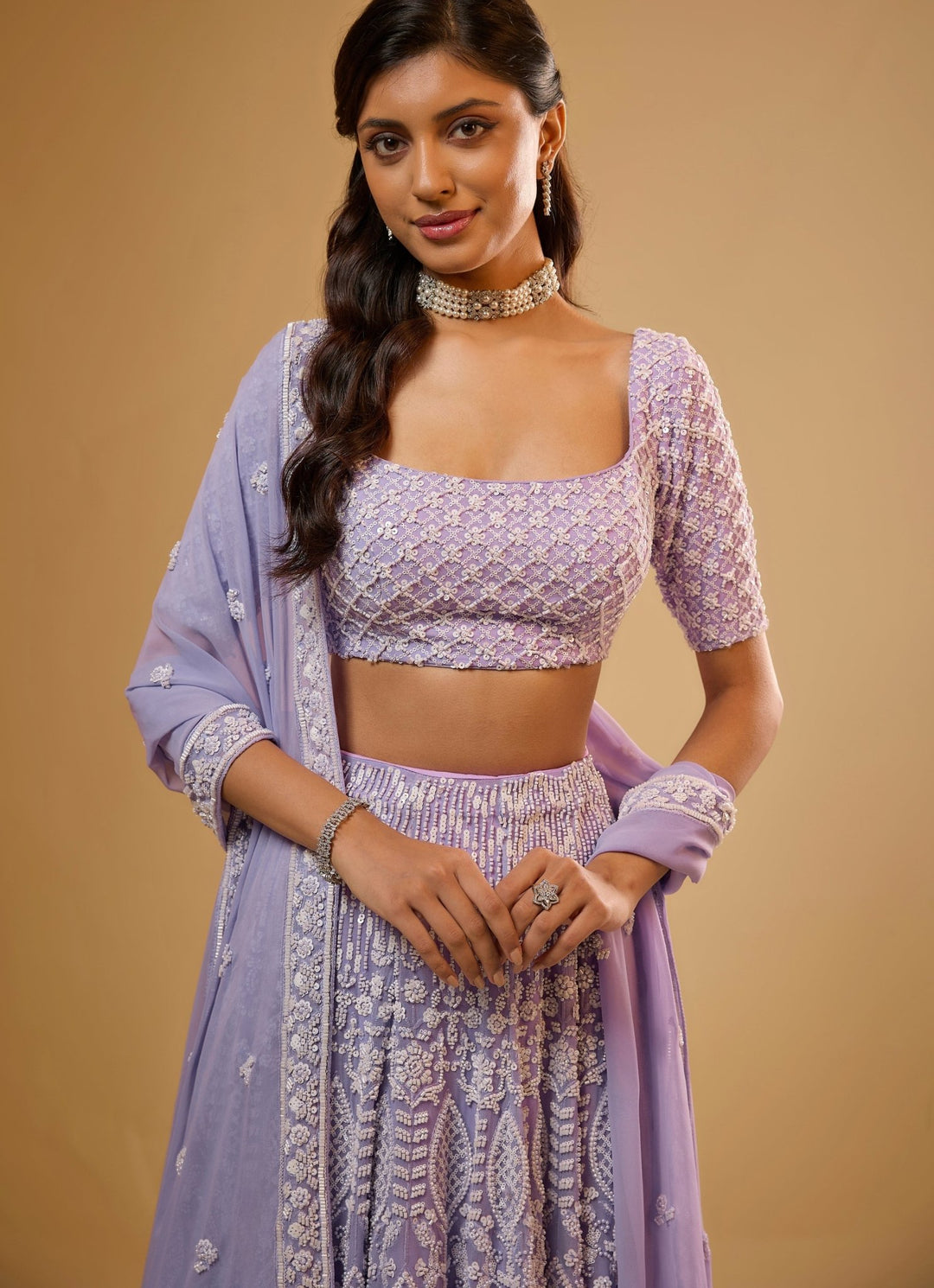 Lavender Embroidered Georgette Lehenga Set Renee Label - Fabilicious Fashion