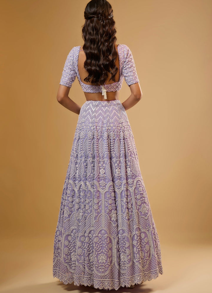 Lavender Embroidered Georgette Lehenga Set Renee Label - Fabilicious Fashion