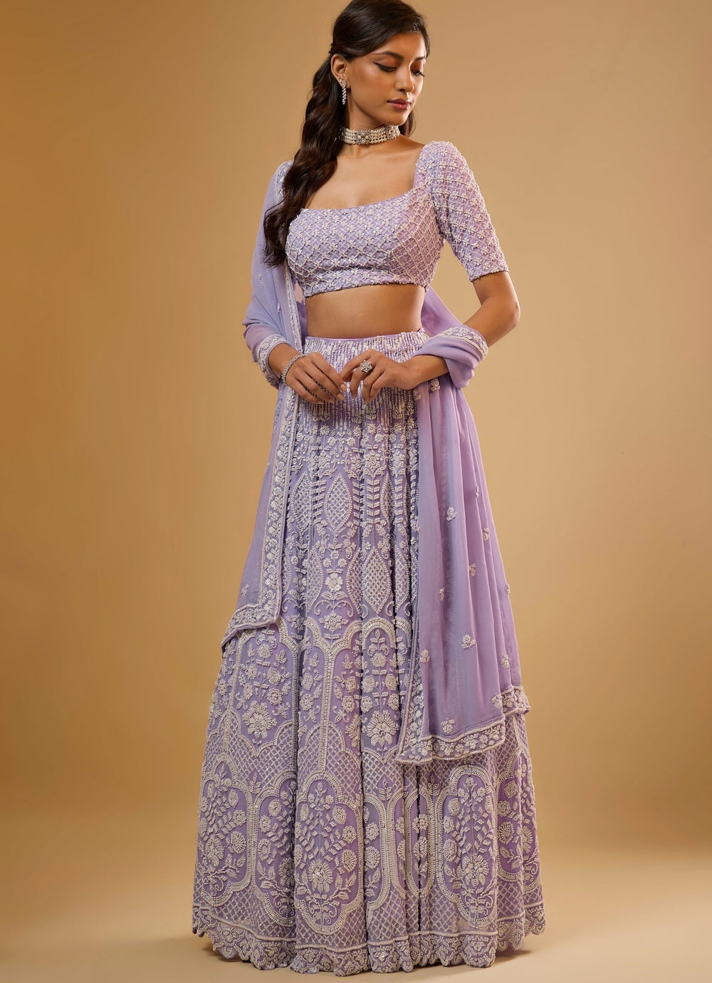 Lavender Embroidered Georgette Lehenga Set Renee Label - Fabilicious Fashion