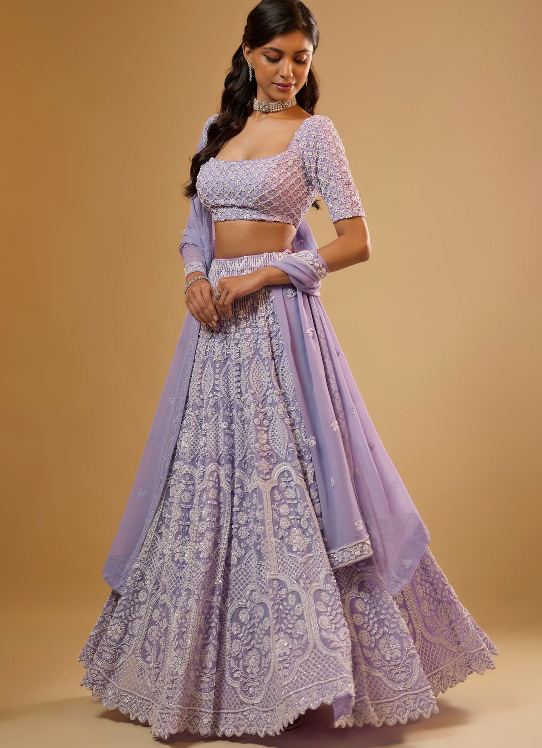 Lavender Embroidered Georgette Lehenga Set Renee Label - Fabilicious Fashion