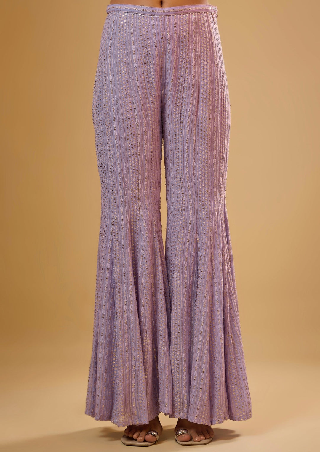 Lavender Embroidered Net Kurta Sharara Set Renee Label - Fabilicious Fashion