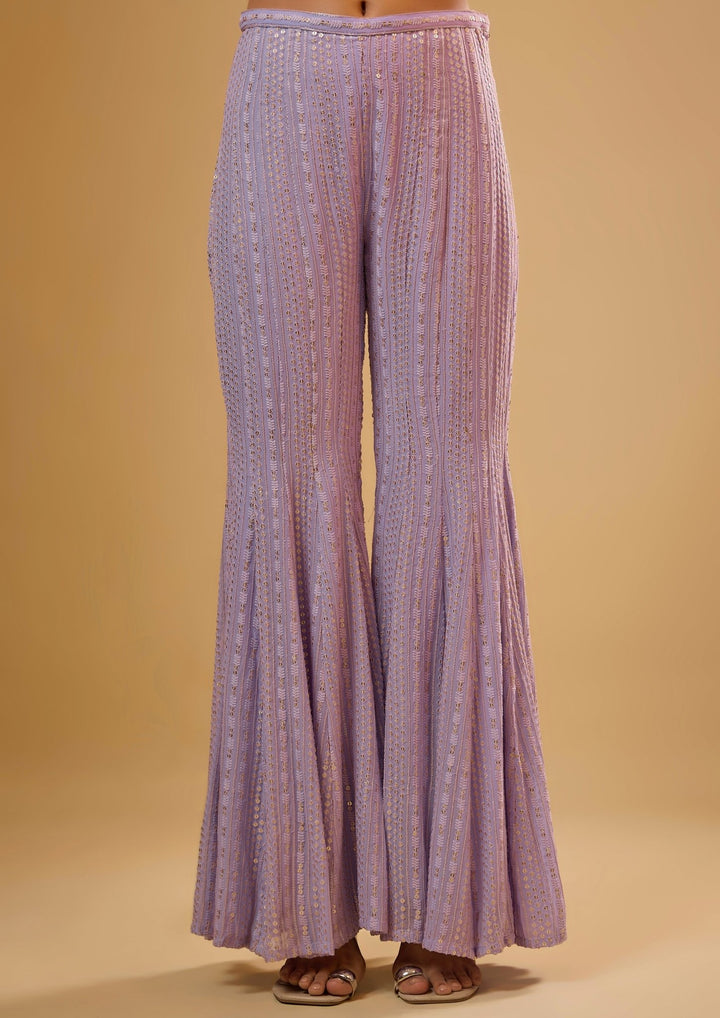 Lavender Embroidered Net Kurta Sharara Set Renee Label - Fabilicious Fashion