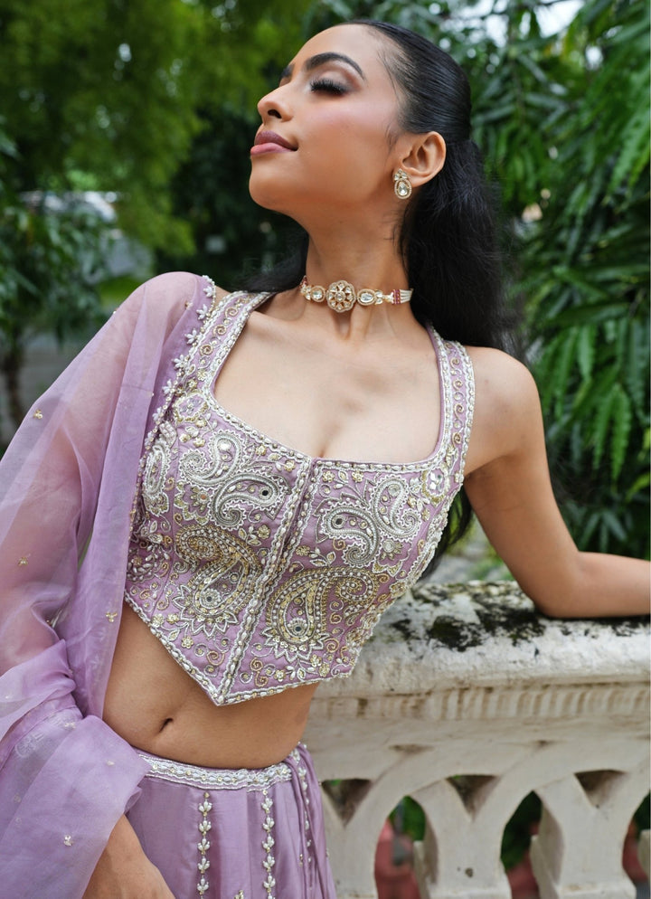 Lavender Embroidered Silk Lehenga Set Enamour by Radha - Fabilicious Fashion