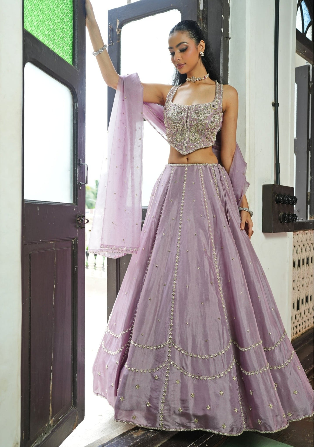 Lavender Embroidered Silk Lehenga Set Enamour by Radha - Fabilicious Fashion