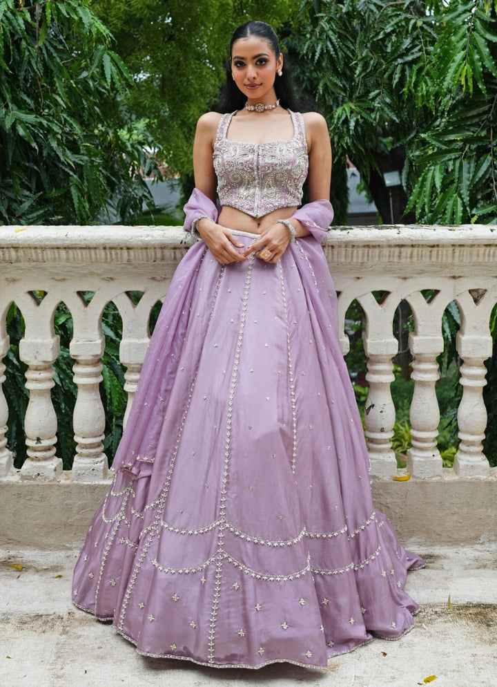 Lavender Embroidered Silk Lehenga Set Enamour by Radha - Fabilicious Fashion