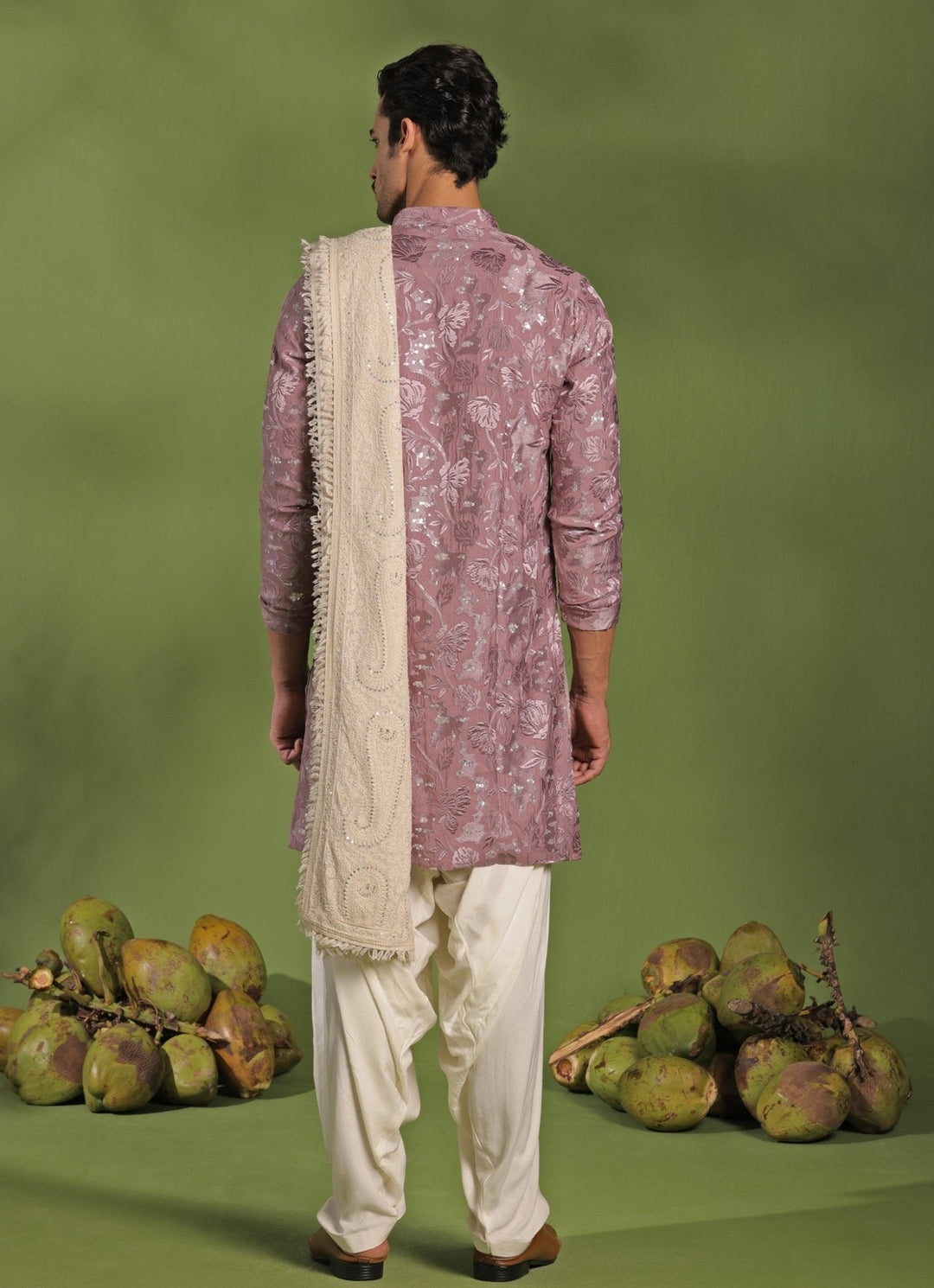 Lavender Front - Open Kurta Patiala Pant Set With Dupatta Kalpraag - Fabilicious Fashion