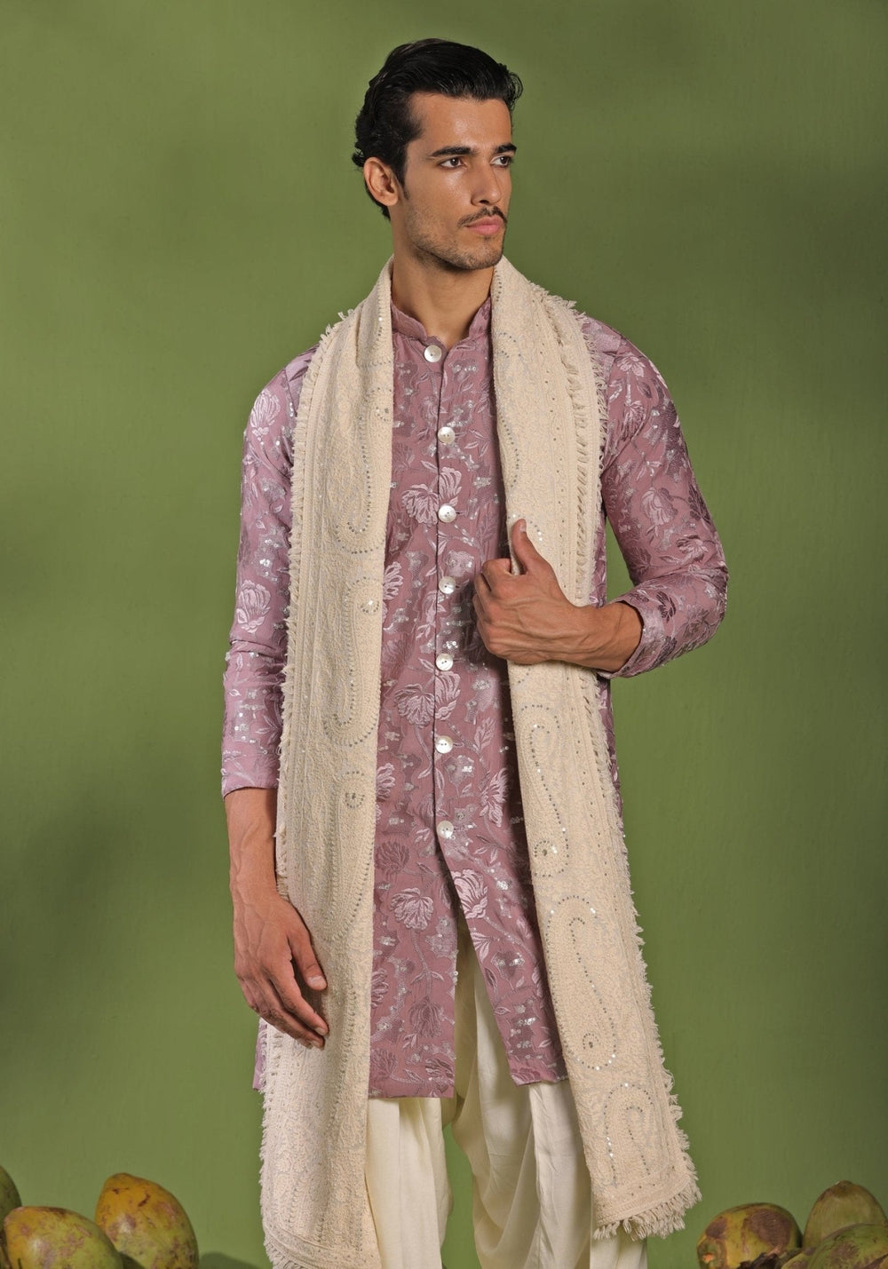 Lavender Front - Open Kurta Patiala Pant Set With Dupatta Kalpraag - Fabilicious Fashion
