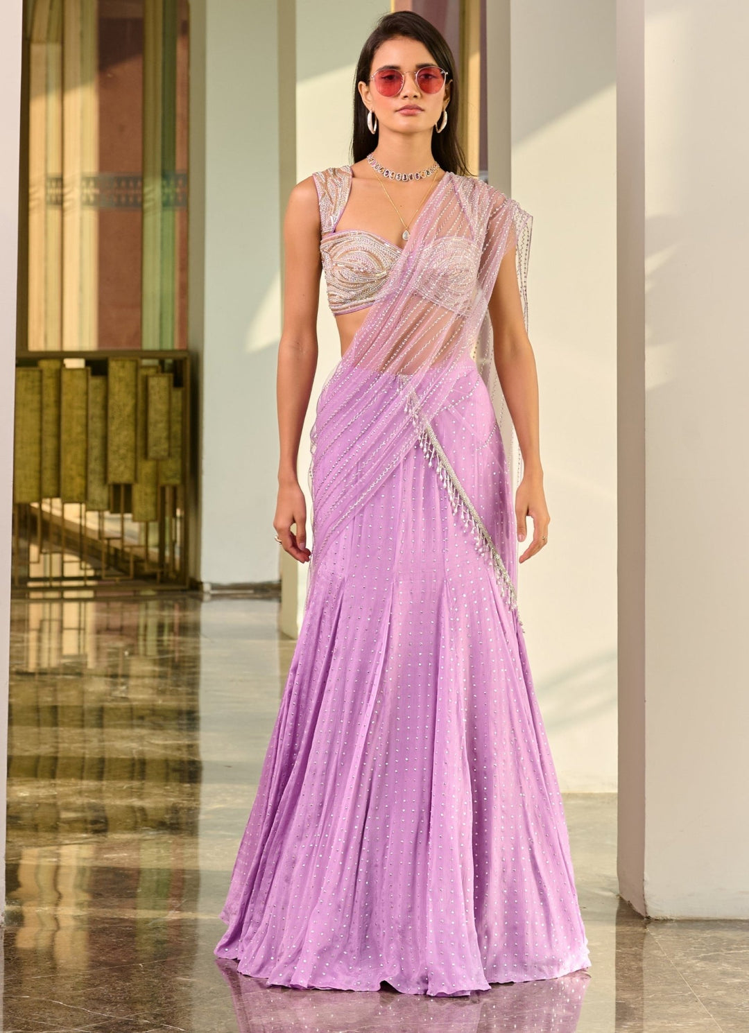 Lavender Georgette Embellished Lehenga set Chamee and Palak - Fabilicious Fashion