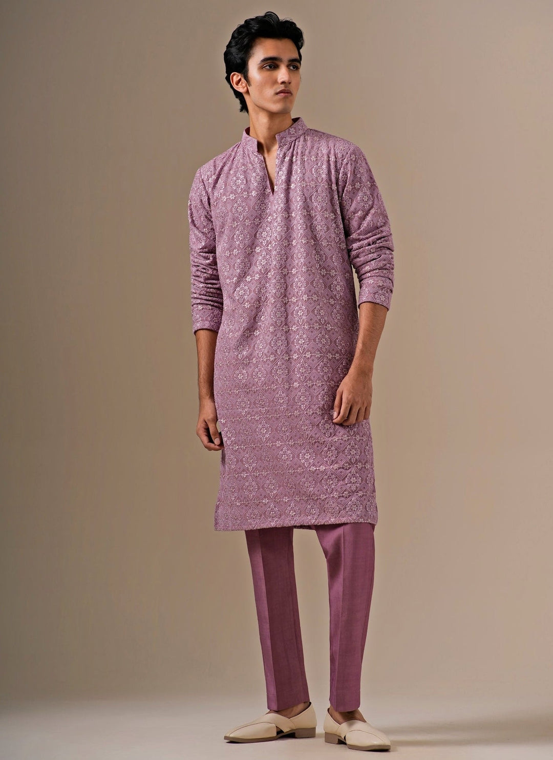 Darzi House Lavender Georgette Kurta Pants SetFabilicious Fashion