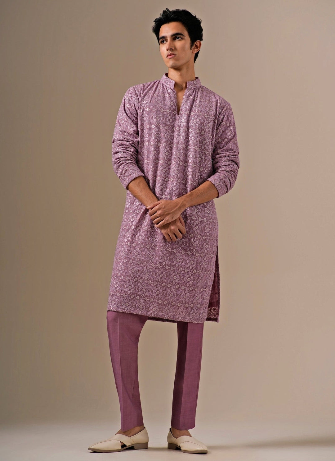 Darzi House Lavender Georgette Kurta Pants SetFabilicious Fashion