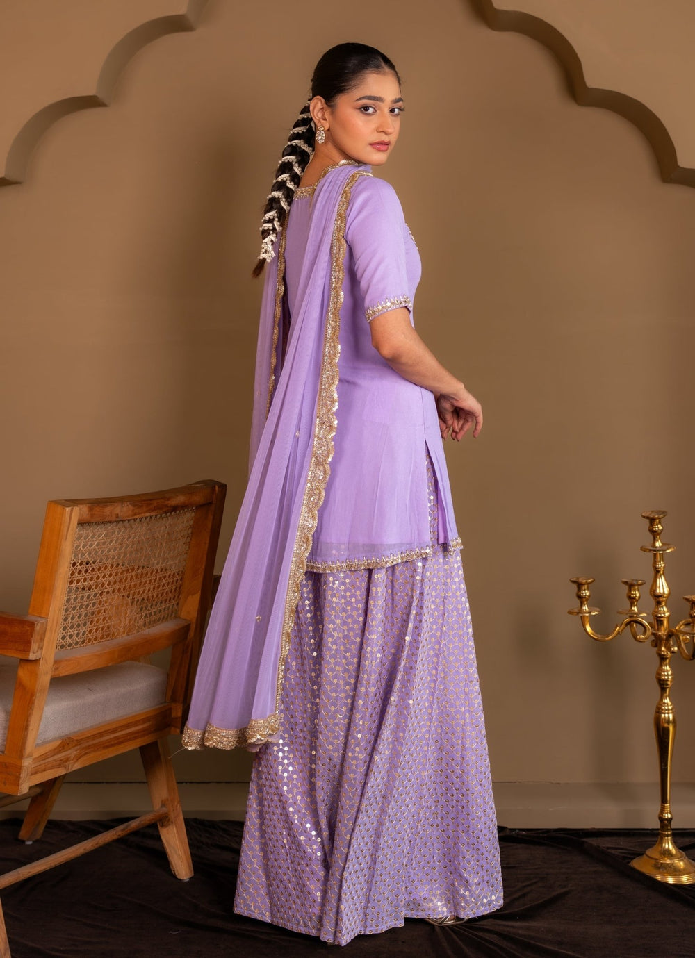 Lavender Georgette Kurta Sharara Set Renee Label - Fabilicious Fashion