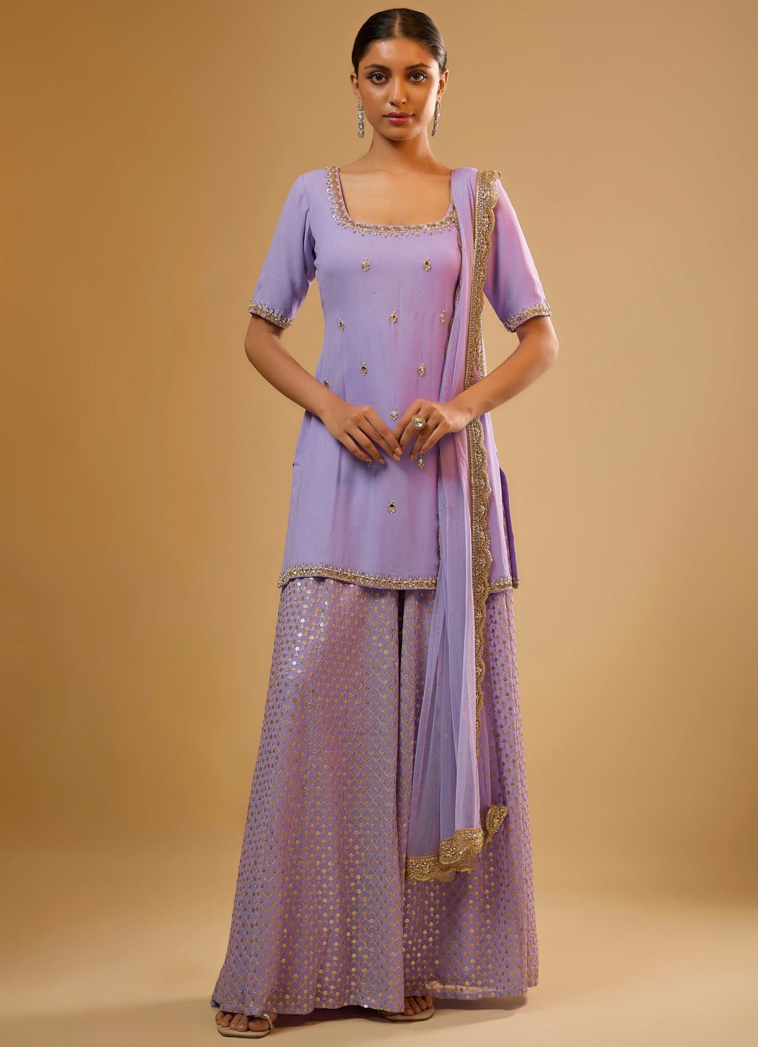 Lavender Georgette Kurta Sharara Set Renee Label - Fabilicious Fashion